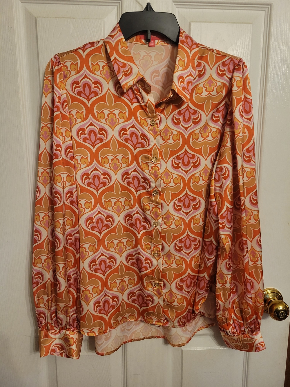 Flying Tomato Orange Pink Vintage-Inspired Button Down Blouse